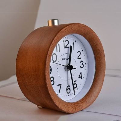 【Worth-Buy】 นาฬิกาปลุกตั้งโต๊ะไร้เสียงพร้อมไฟกลางคืนสำหรับนาฬิกาปลุกไม้ทรงกลมขนาดเล็กพร้อมไฟกลางคืน