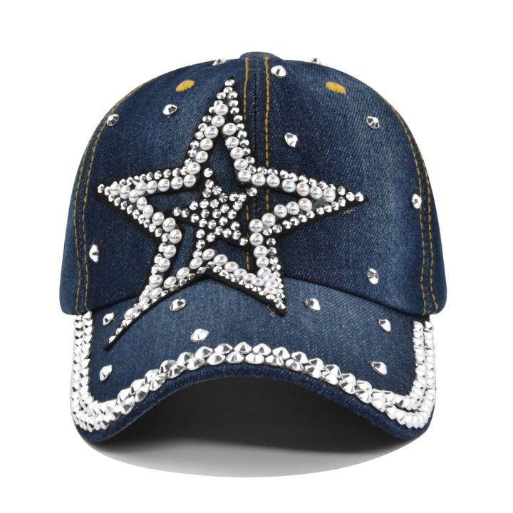 หมวกแก๊ปเบสบอลเบสบอลกลางแจ้งสำหรับผู้หญิงและผู้ชายประดับพลอยเทียมแนวสปอร์ตสำหรับผู้ใหญ่