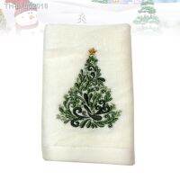 ✳ Christmas Embroidered Face Towel Facial Cleaning Towel Christmas Tree Pattern for Gift (White)