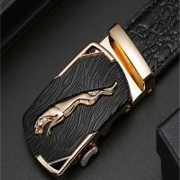 Mens leather belt with automatic buckle trousers cowhide genuine leather casual fashion belt