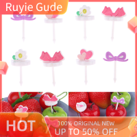 Ruyie 8pcs ผลไม้ส้อมมินิการ์ตูนผีเสื้อขนมเค้กสัตว์ตกแต่งอาหารหยิบ