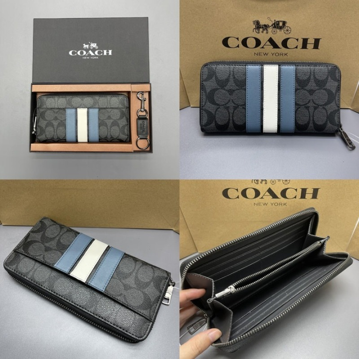 top-100-original-coach-new-mens-wallet-purse-long-wallet-zip-wallet-card-wallet-clutch-fold-over-wallet-with-keychain-mens-business-leisure-long-zipper-wallet-handbag