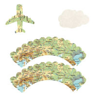 [Foocome]24 Vintage Map Airplane และ Cloud Shaped CupCake Toppers Wrappers Party Decoration-Travel Themed Going Away อุปกรณ์ตกแต่ง