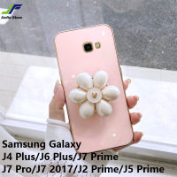 เคสโทรศัพท์ภาพดอกไม้แฟชั่น JieFie สำหรับ Samsung Galaxy J7 Prime / J4 Plus/ J6 Plus / J7 2017 / J7 Pro / J7 Prime / J5 Prime / J2 Prime ชุบโครเมี่ยมสุดหรูฝาครอบโทรศัพท์ TPU ซอฟท์ + ขาตั้ง
