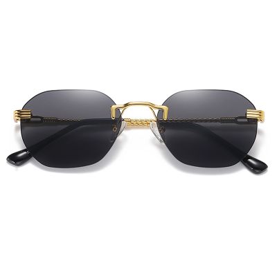 Frameless Gold Metal Ladies Sunglasses Rimless Gradient Lens Blue Fashion Sun Glasses For Men Uv400 Summer 2021