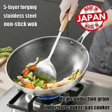 Stainless Steel Wok Honeycomb Grain Frying Pan Handled Kitchenware  Traditional Pan