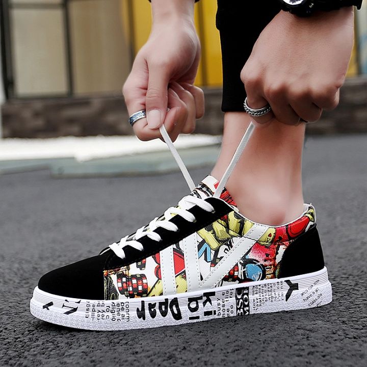 new-casual-men-vulcanized-shoes-sneakers-mens-fashion-casual-lace-up-colorful-canvas-sport-graffiti-board-shoes