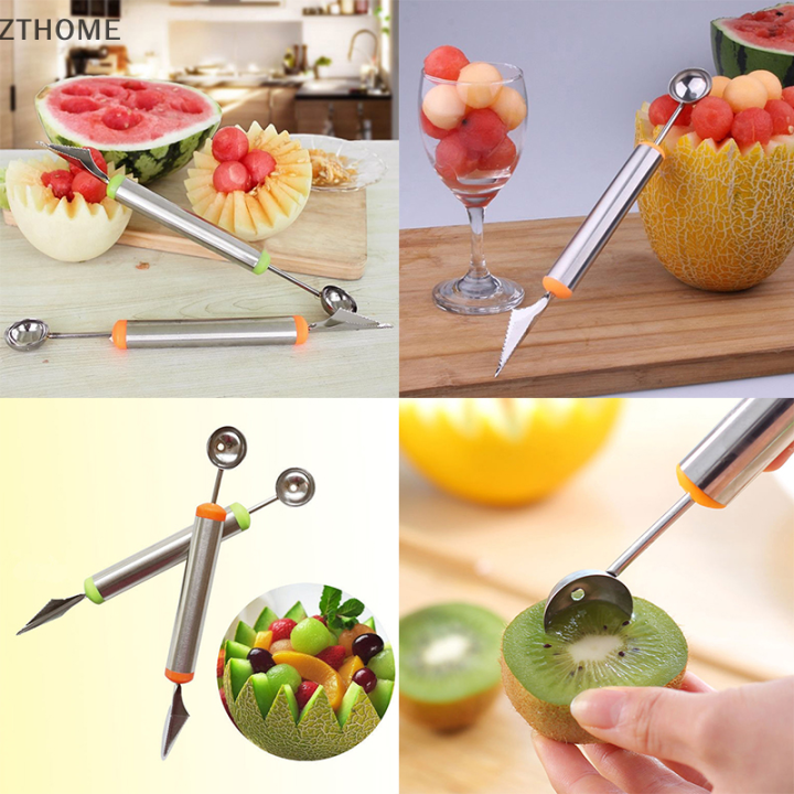 Stainless Steel Double-End Scoop Spoon, Fruit/Ice Cream Double Scoop, Fruit  Baller, Watermelon/Melon Baller, Pack of 1 Color - Random 