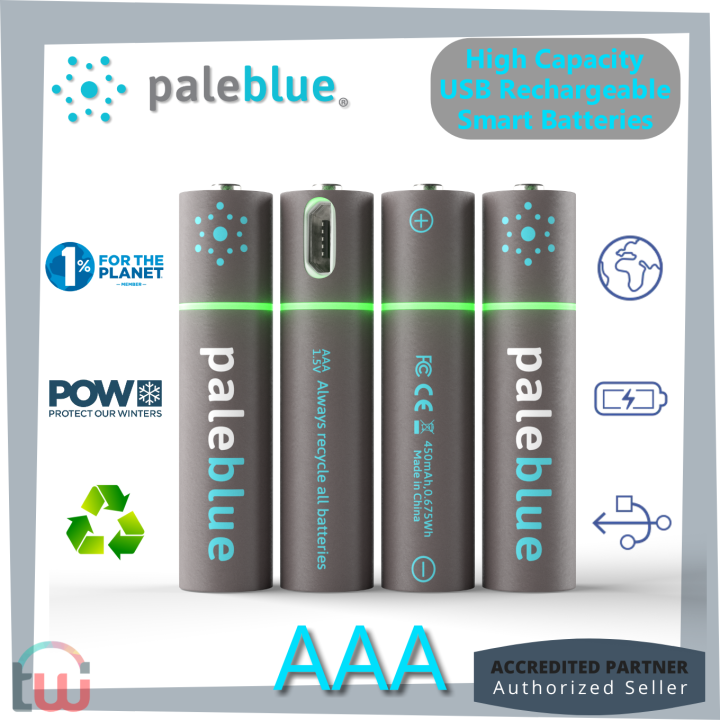 PALE BLUE High Capacity AAA USB Smart Rechargeable Earth Batteries