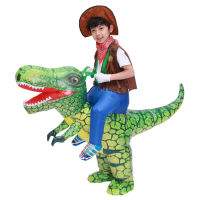 เด็กเด็ก T Rex ไดโนเสาร์ Inflatable เครื่องแต่งกายคอสเพลย์คาวบอยขี่ไดโนเสาร์ฮาโลวีน Purim พองเสื้อผ้า Disfraces 3D Print