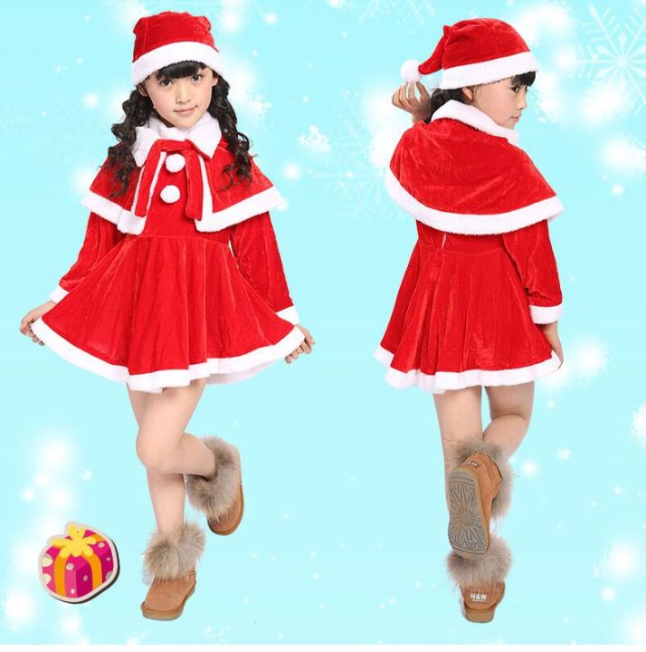 cod-ซานตาคลอสเสื้อผ้าเสื้อผ้าคริสต์มาสแต่งตัวเด็กแต่งตัวชุดการแสดงเด็กชายและเด็กหญิงกำมะหยี่สีทอง