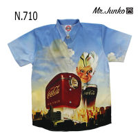 ?ส่งฟรี?เสื้อเชิ้ตแขนสั้น งานต่อลาย Mr-Junko ผ้าซาติน นิ่มใส่สบายไม่ร้อน N-710