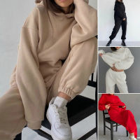 hang qiao shop  Women Fashion Long-sleeved Sports and Leisure Jogging Suit Hooded Pocket Two-piece Suit