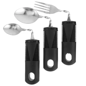 Adaptive Utensils - Arthritis Aid Silverware - Easy Grip for Shaking,  Elderly & Trembling Hands - Stainless Steel Spoons, Fork & Knifes Included  - Grey