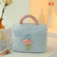 Ezrae Lipun ถุงชุดแต่งหน้าดอกไม้สีทึบมีซิป,Tas Kosmetik ลูกฟูกนุ่มขนาดใหญ่