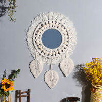 Mirror Decoration Woven Handmade Cotton Thread Wooden Beads Tapestry Mirror Bedroom Warm Wall Hangings