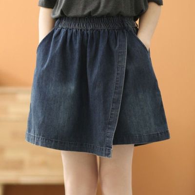 【มีไซส์ใหญ่】Plus Size M-3XL Womens High Waist Solid Color Casual Denim Hot Skorts Fashion Wide Leg Vintage Summer Shorts