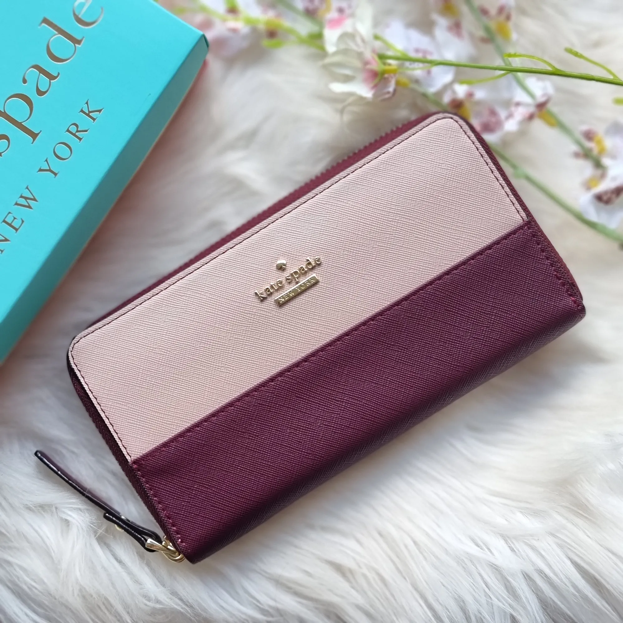 Guaranteed Authentic Kate Spade Saffiano Zip Around Leather Wallet -  Pink/Maroon | Lazada PH