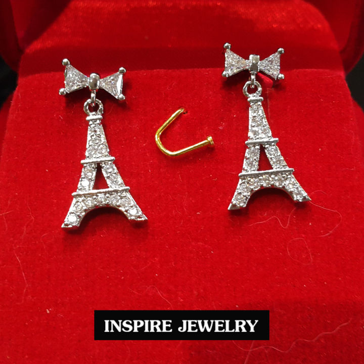 inspire-jewelry-ต่างหูรูปมงกุฏ-rose-gold-ต่างหูเกรดพรีเมี่ยม-ฝังขอบและยอดมงกุฏด้วยเพชรสวิส-งานจิวเวลลี่-ขนาด-1-5x1-5cm-พร้อมกล่อง