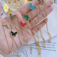 5PCS, Butterfly Shell Stone Charm Chain Link celets Bangles For Women Gifts Dainty Thin Chain celets Set Punk Jewelry