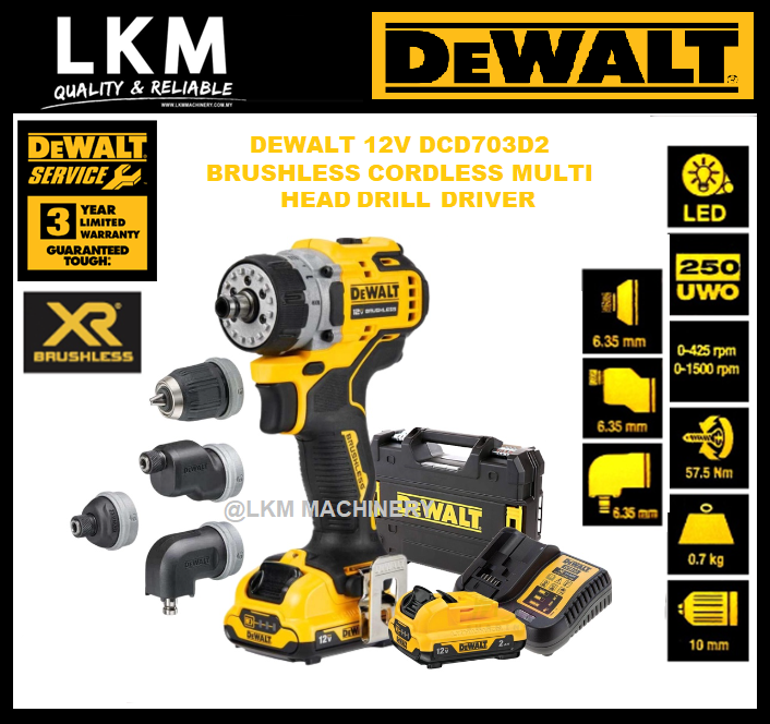 DEWALT DCD703D2B1 12V Brushless Cordless Multi Head Drill Driver Lazada