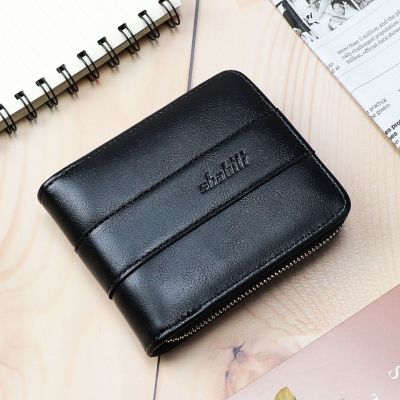 New Zipper Mens Short Wallet Oil Wax Leather Business Youth Wallets Large Capacity Card Holder Multifunction Mens Coin Purse