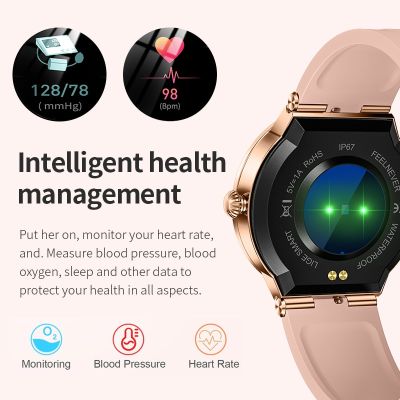 LIGE สมาร์ทวอท์ชผู้หญิง AMOLED นาฬิกาเครื่อวัดอัตราความดันโลหิตหน้าจอ AMOLED นาฬิกา IP68หัวใจกันน้ำผู้หญิง Smartwatch แฟชั่น + ของขวัญ