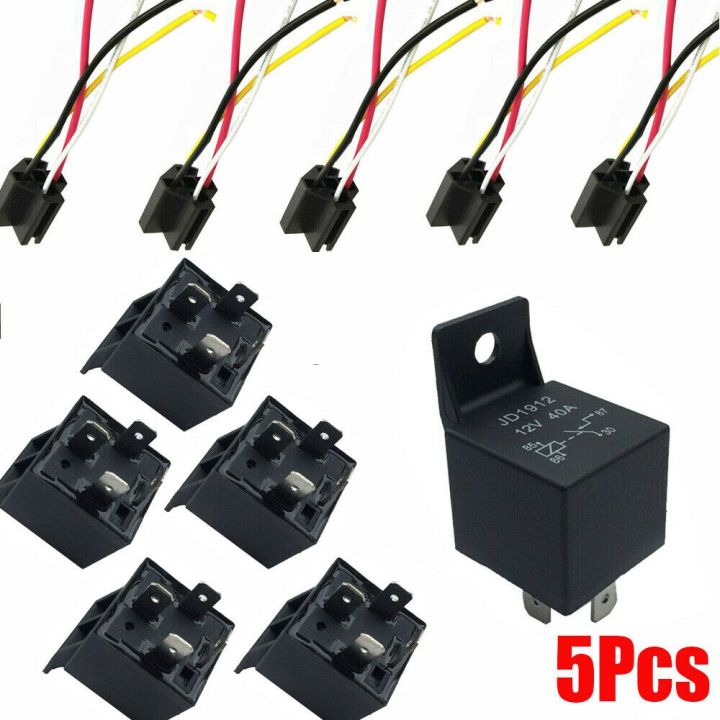 5Pcs 12V 40 Amp 4 Pin 5 Pin With Wires Car SPDT Automotive Relay DC W ...