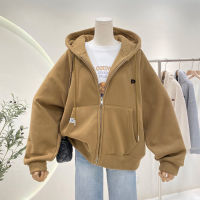 利NICK Jacket for women fleece thick hooded sweatshirt, loose casual zip cardigan jacket