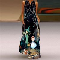 COD DSTGRTYTRUYUY Print Summer Dress Floral Casual Sexy Bohemian Dresses Women Party Dress V-neck Sleeveless Pocket Floor-Length Dress