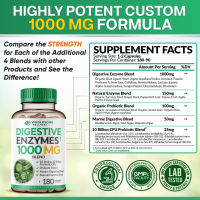 Wholesome Wellness  Digestive Enzymes 1000 MG With Probiotics &amp; Prebiotics  180 vegetable capsules