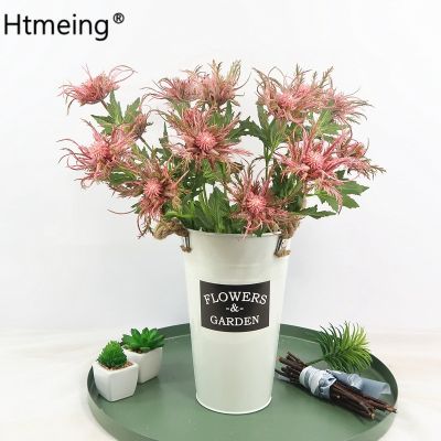 [AYIQ Flower Shop] ดอกไม้ประดิษฐ์3หัว Faux Thistle พืชสีเขียว Glitch สเปรย์กลางตกแต่งงานแต่งงานวาเลนไทน์39; S Day ตกแต่งบ้าน