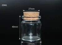 5pcs 37x40mm 20ml Glass Bottles Wish Bottle Empty Glass Sample Storage Jars Vials with Cork Stoppers for Decoration DIY Craft