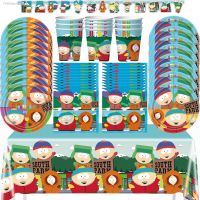 ❈❇ South Park Theme Disposable Paper Paper Cups Plates Kids Birthday Party Tableware Cake Plates Balloons Kids Baby Shower Supplies