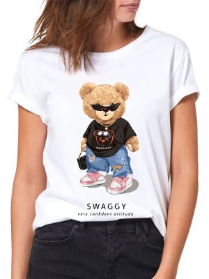 พิมพ์ลาย Swaggy Teddy เสื้อยึดลายหมีผู้หญิงฮาราจูกุ Kawaii แฟชั่น100% ผ้าฝ้ายฤดูร้อนคอกลมราคาถูกขายส่งตลกเสื้อยืดแบรนด์2023เสื้อยืดผู้ชาย Unisex Xs-3xl สไตล์ป๊อป