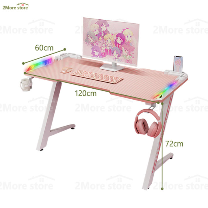 2morestore-สีชมพู-โตะคอมพิวเตอร์-โต๊ะเกมมิ่ง-pink-gaming-table-โต๊ะ-โต็ะคอม-มีไฟ-ledสวย-ไม่แสบตา-หน้ากว้าง-120cm-หน้าโต๊ะหุ้มคาร์บอน-3d