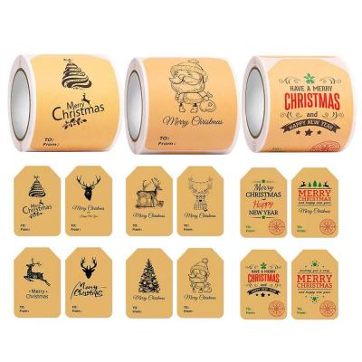 Christmas Gift Label Christmas Labels Kraft Paper Holiday Gift Sticker Roll 100-Piece Christmas Name Tag Roll Paper Stickers Festive Patterns for Home Shop Office everyone