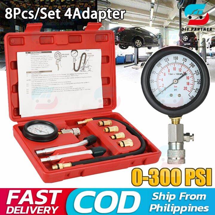 8 PCS Gasoline Engine Cylinder Compression Tester Kit Auto Tool Meter
