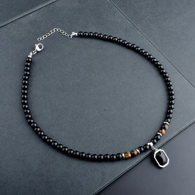 【CW】2023 Collar Hombre Fadeless Stainless Steel Necklace Men Natural Tiger Eye Stone Beaded Necklace For Men Jewelry Collier Homme