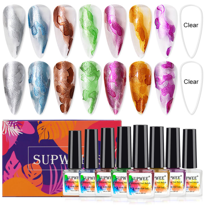 supwee-8pcsset-blooming-gel-nali-polish-set-metal-watercolor-ink-e-effect-gel-semi-permanent-nails-varnish-art-with-box