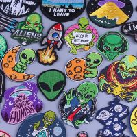 Alien UFO Iron On Patches On Clothes Astronaut Planet Appliqued Stripes Thermo Stickers On Clothes Space Patch For Kids Shirt