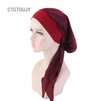 CTGT มุสลิม Hijab Bonnet หมวก Pre-Tied Turban หมวกยืดหยุ่นปรับพิมพ์ Headwear ผู้หญิง Bandanas ยืดมะเร็ง Chemo หมวก