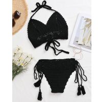 Beach Vacation Style Knitted Crochet High Wasit y Bikini