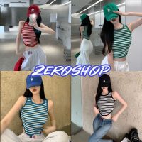 Zero shop?พร้อมส่ง? (Zero-59806)  เสื้อกล้ามไหมพรม คอกลม ดีเทลลายทาง ปลายเสื้อโค้งเก๋ๆ