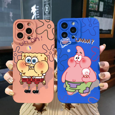 เคสโทรศัพท์สำหรับ Xiaomi Redmi A1 A2 4G Note 9 10 11 12 Pro 5G 9C 10A 10S 11S 12C 12S ขอบสี่เหลี่ยม SpongeBob น่ารักครอบคลุมฝาครอบป้องกันเลนส์เต็ม