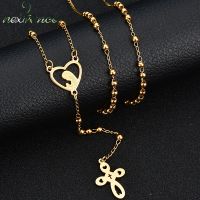 Nextvance Stainless Steel Blessed Virgin Mary Cross Heart Necklaces Amulet Pendant Bead Chain Women Jewelry Bijoux wholesale