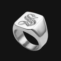 【hot】❈▽✧  Engrave Initial A to Z Alphabet Signet Polished Color Fashion Rings Minimalist U.S.Size