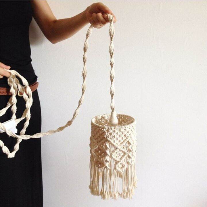 boho-macrame-โคมไฟแขวนโป๊ะโคมไฟเชือกห้อยผ้าฝ้ายโป๊ะโคมไฟระย้าประดับตกแต่งห้องเลี้ยงเด็กของบ้าน