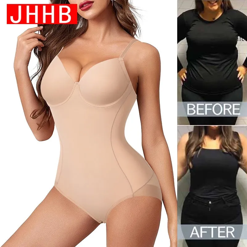 JHHB Women Seamless Shapewear Bodysuit Tummy Control Full Body Shaper Waist  Trainer Slimming Hooks Leotard Jumpsuits