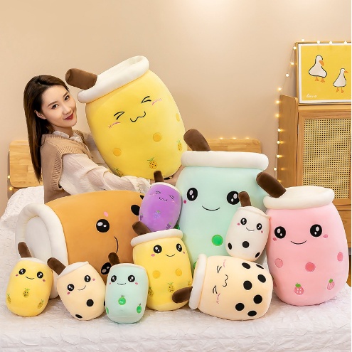 Plush Cup Shaped Pillow,Cute and Soft Cartoon Bubble Tea Cup Shaped Pillow Tea Cup Pillow Cushion Stuffed Soft Gifts for Kids Yellow,13.7INCH 